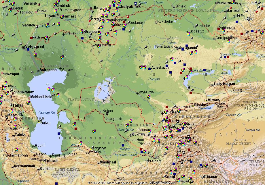 Карта средней азии со странами крупно на русском